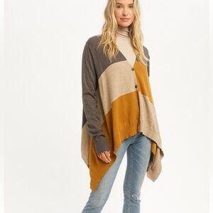 Colorblock Cardigan in Mustard, Gray, and Tan